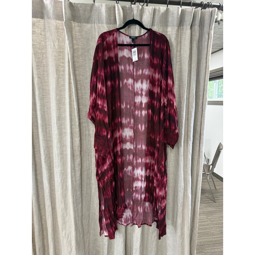 Torrid Wine Tie Dye Gauze Longline Kimono Plus Size 5 5X 28 New With Tags